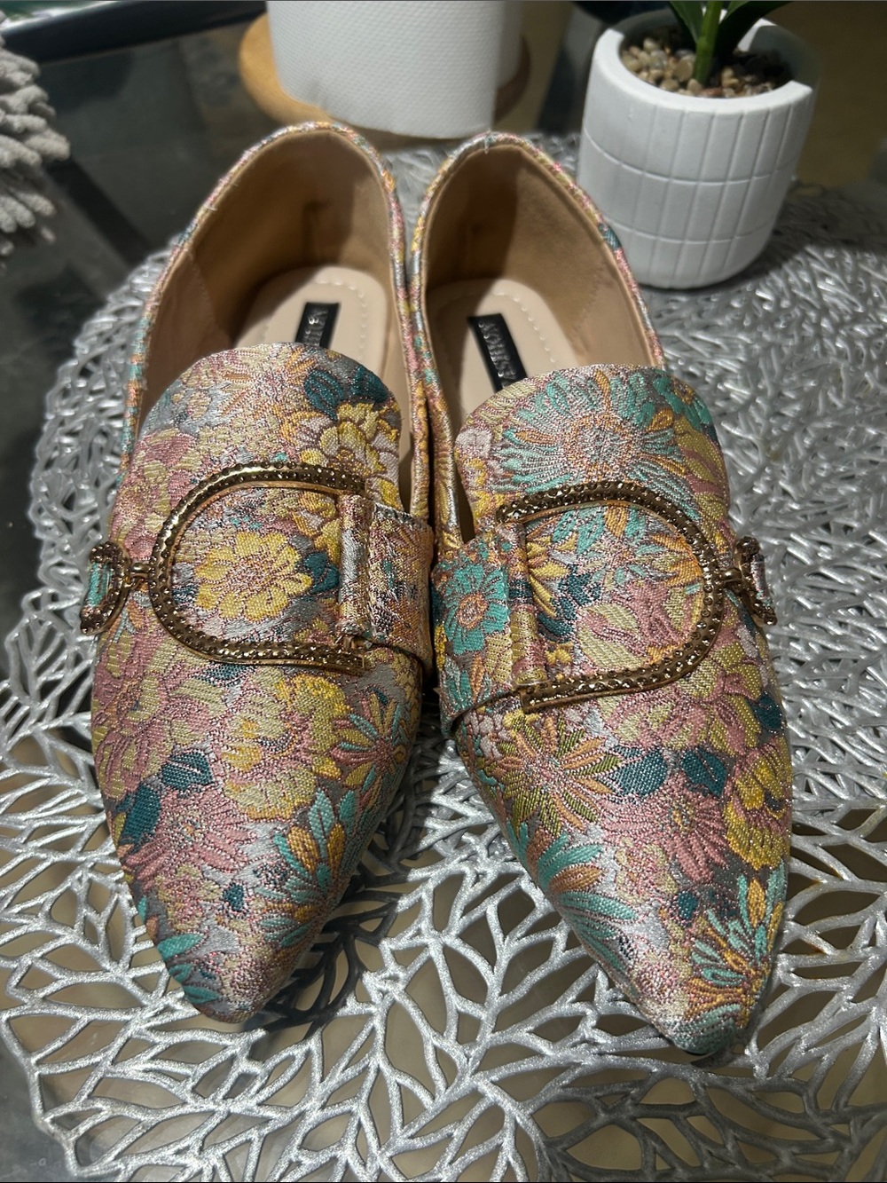 Floral Jacquard Loafers with Gold-Tone Buckle